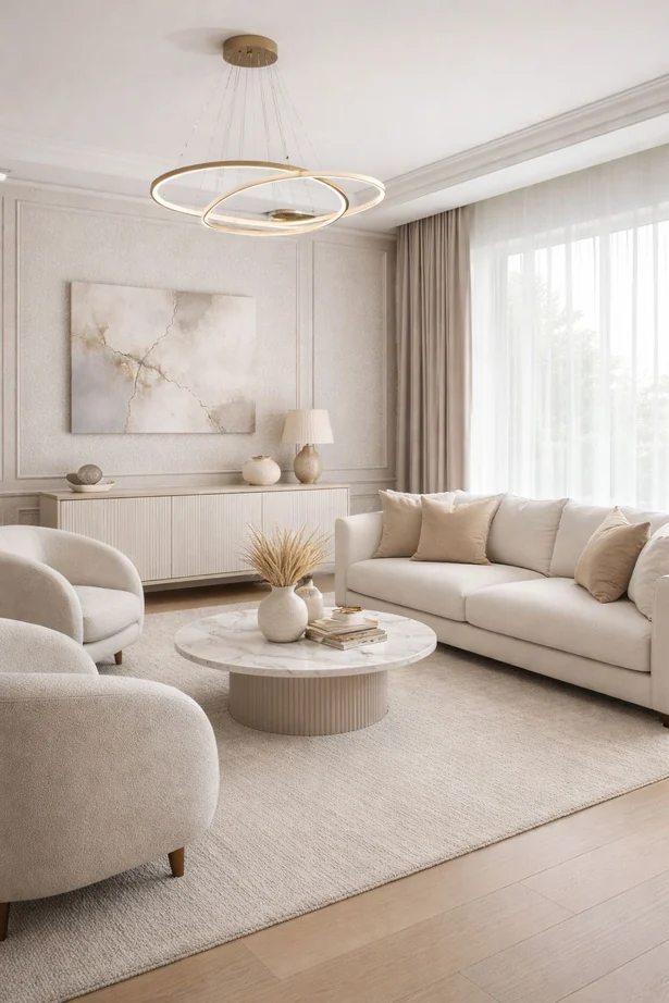 Açık tonlarda modern salon tasarımı
