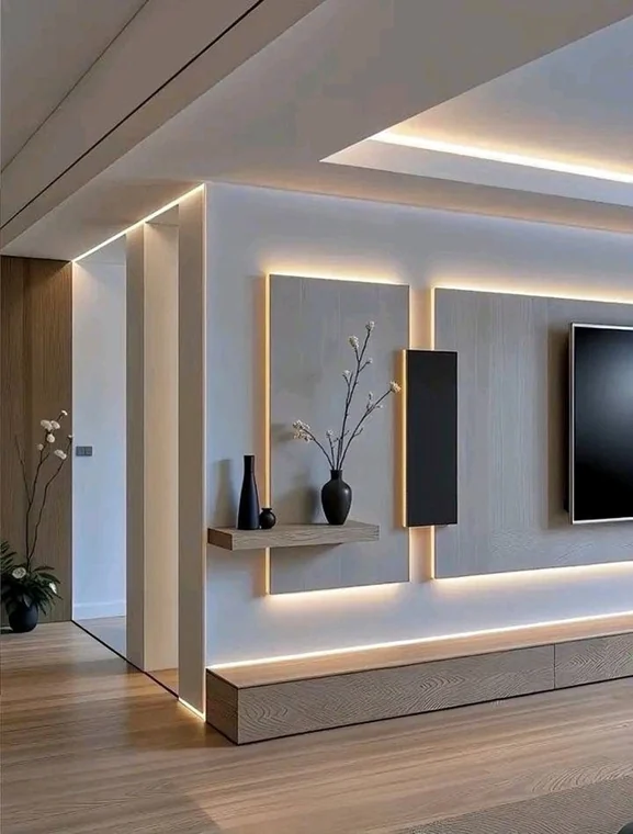 Modern aydınlatmalı TV ünitesi
